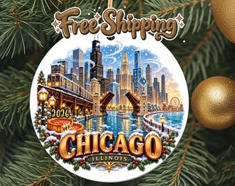 2026 Chicago Travel Ornament, Vacation Keepsake, Christmas Souvenir Gift, Metal Holiday Decoration