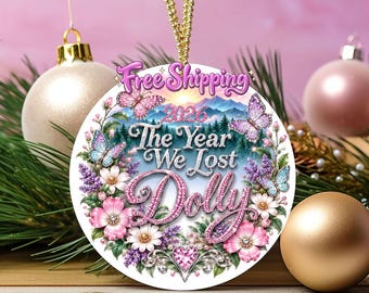 Dolly Parton Memorial Ornament 2026, Pink Rhinestone Tribute with Butterflies and Smoky Mountains