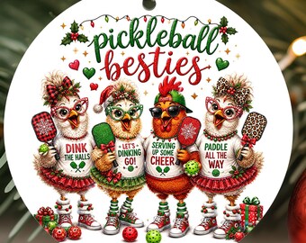Pickleball Besties Christmas Ornament 2026, Metal Round Game Group Gift