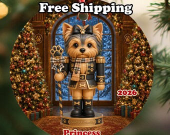 Personalized Yorkie Nutcracker Dog Ornament 2026, Double-Sided Metal Christmas Keepsake