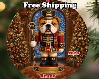 Personalized English Bull Dog  Nutcracker Dog Ornament 2026, Double-Sided Metal Christmas Keepsake