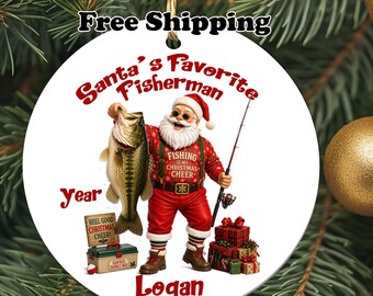 Personalized Santa's Favorite Fisherman Christmas Ornament, Custom Name Year Keepsake