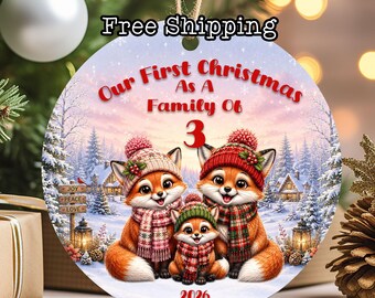 Our First Christmas As A Family Of 3 Ornament, Fox Family