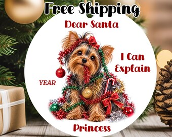Personalized Yorkie Dog Ornament 2026, Double-Sided Metal Christmas Keepsake