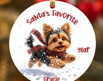 Personalized Santa's Favorite Yorkshire Terrier Dog Ornament 2026, Double-Sided Metal Christmas Keepsake