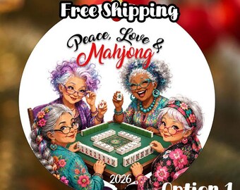 Mahjong Friends Christmas Ornament, 2026 Game Night Keepsake, Ceramic Decor