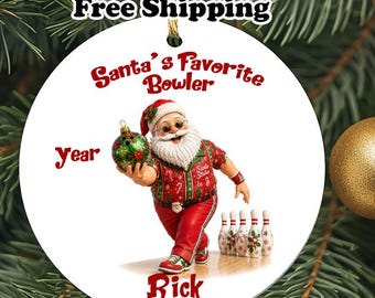 Personalized Santa's Favorite Bowler Christmas Ornament, Custom Name Year Keepsake