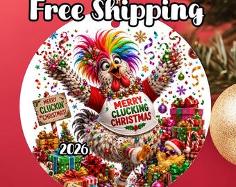 Funny Chicken Christmas Ornament 2026, Merry Clucking Holiday Decor, Ceramic Keepsake