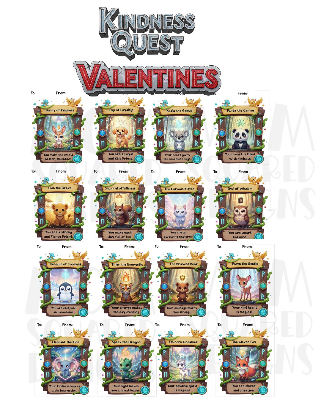 Kindness Quest Valentine Cards • Printable Classroom Valentines • Kids ...