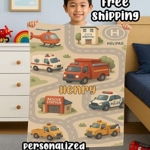 Personalized Rescue Vehicles Blanket: Velveteen Kids Blanket
