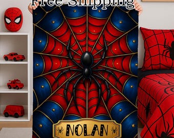 Personalized Spider Web Blanket: Superhero Velveteen Plush Throw