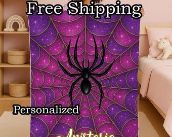 Personalized Spider Web Velveteen Blanket: Superhero Kids Throw
