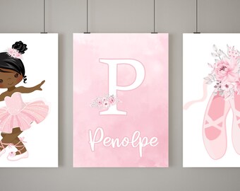 Personalized Printable ballerina art for girls room, little girl ballerina print, ballet wall decor, dance artwork, pink girl bedroom decor