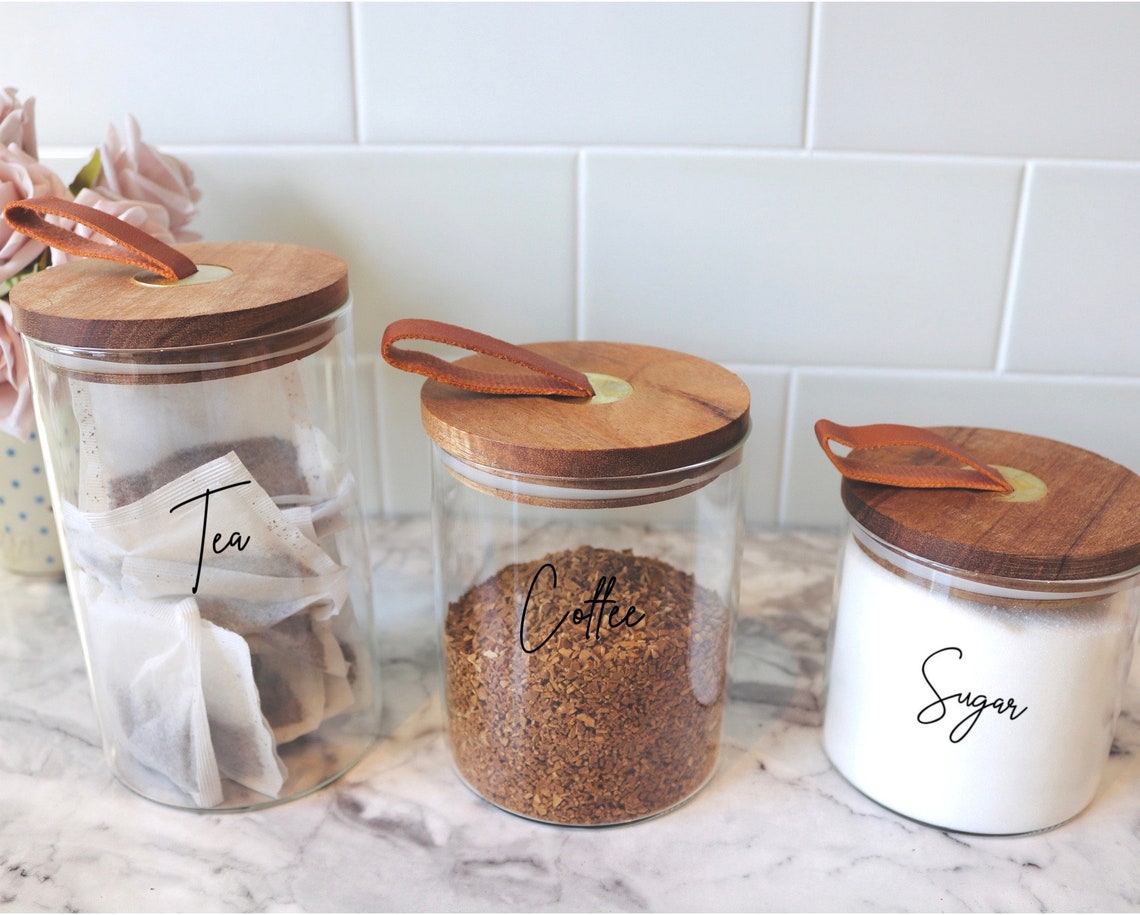 Personalised storage jars with leather pull Eco storage Etsy
