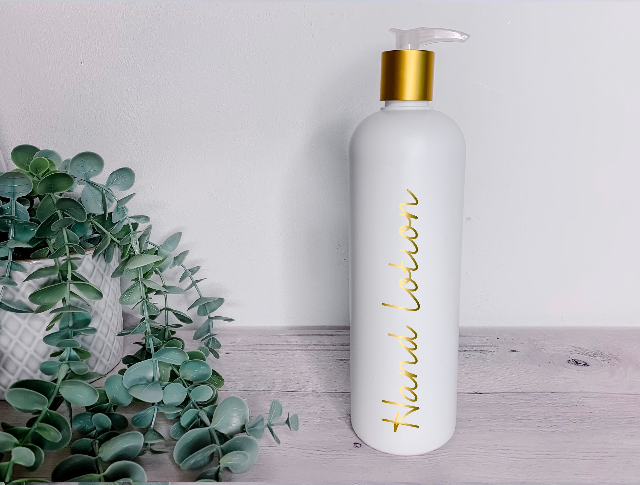 White Bottle 500ml With Gold Pump Personalised Storage Etsy