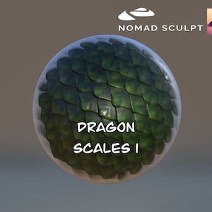 Könnte beinhalten: Ein 3D-Modell von grünen Drachenschuppen, gerendert als Kugel. Der Text "Dragon Scales I" ist auf der Kugel sichtbar.