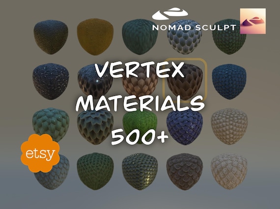 Nomad Sculpt - 500 + Vertex Materials - Textures Mega Pack - 3D printable - 3D printing - Fietype json