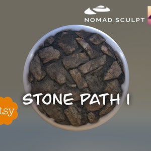 Könnte beinhalten: Eine Nahaufnahme einer sphärischen Texturkarte, die einen Steinweg zeigt. Die Texturkarte ist mit "STONE PATH I" beschriftet.