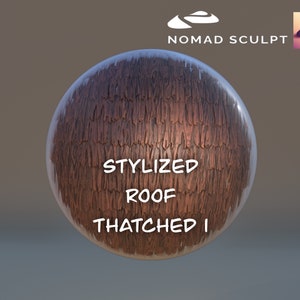 May include: A 3D model of a stylised thatched roof, rendered in a spherical shape. The roof is made of brown, textured tiles and has a slightly weathered appearance. The text "STYLIED ROOF THATCHED I" is visible on the sphere.
