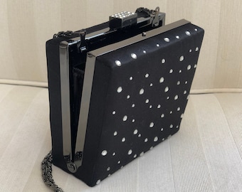 Diamond studded square black evening clutch