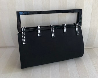 Vintage Black Top Handle Bag with Diamond Accents