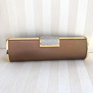Brown Diamond Clasp Embellished Evening Clutch Bag