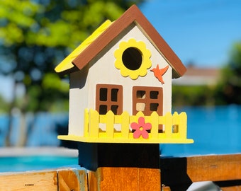 Handmade Wooden Birdhouse with fence, Outdoor Wooden Birdhouse, Woodhouse, Bird Feeder house, Free delivery, Spring Gift, Bird Feeder