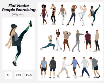 Flat Vector People Exercising | 18 Pack Vector People Illustrations | Instant Download | AI - PNG - EPS | Cutout People