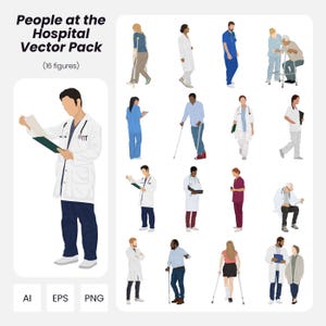 People at the Hospital Vector Pack – 16 Flat Vector Human Figures for Architecture & Design | Instant Download | AI PNG EPS | Cutout People