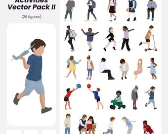 Kids Activities Vector Pack: 26 Flat Design Figures (AI, PNG, EPS)