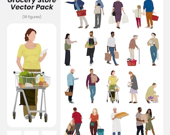 Grocery Store People Vector Pack: Architecture & Design Figures (AI, PNG, EPS Instant Download)