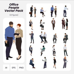 Office People Vector Pack – 22 Flat Vector Human Figures for Architecture & Design | Instant Download | AI PNG EPS | Cutout People