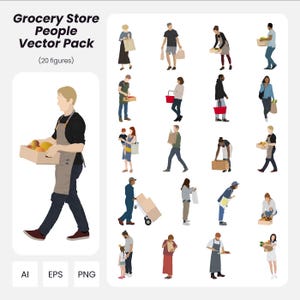 Grocery Store People Vector Pack: Architecture & Design Figures (AI, PNG, EPS)