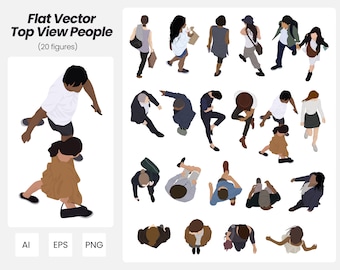 Flat Vector Top View People / 20 Pack Vector People Illustrations / Instant Download / AI - PNG - EPS / Cutout People