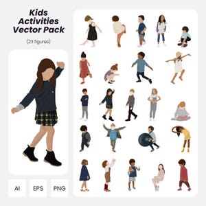 Kids Activities Vector Pack: 23 Flat Design Figures (AI, PNG, EPS)