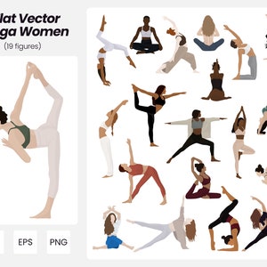 Flat Vector Yoga Women | 19 Pack Vector Women Illustrations | Instant Download | AI - PNG - EPS | Cutout People