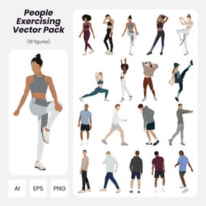 People Exercising Vector Pack – 18 Flat Vector Human Figures for Architecture & Design | Instant Download | AI PNG EPS | Cutout People