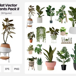 Flat Vector Plants Pack | 18 Pack Vector Plants | Instant Download | AI - PNG - EPS | Cutout Plants