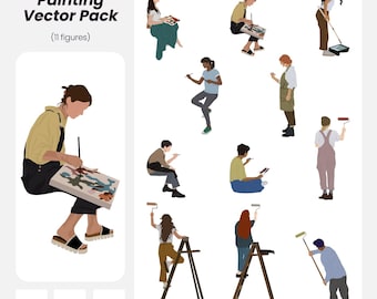 People Paiting Vector Pack: 11 Human Figures (AI, PNG, EPS) (Instant Download)