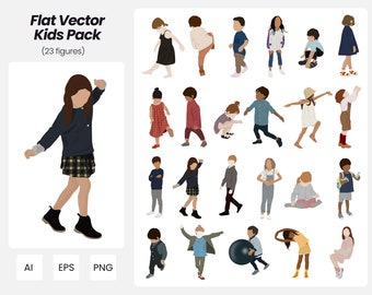 Flat Vector Kids Pack | 23 Pack Vector Kids Illustrations | Instant Download | AI - PNG - EPS | Cutout People