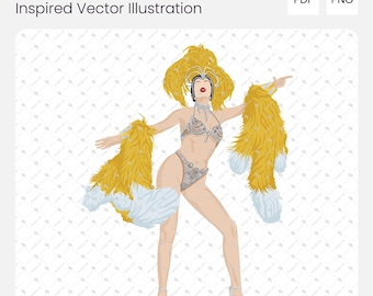 Pop Star Showgirl Vector Illustration | Glam Stage Digital Art (AI, PNG, PDF)
