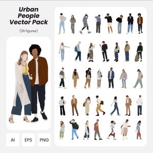Urban People Vector Pack – 36 Flat Vector Human Figures for Architecture & Design | Instant Download | AI PNG EPS | Cutout People