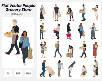 Flat Vector People At The Grocery Store | 20 Pack Vector People Illustrations | Instant Download | AI - PNG - EPS | Cutout People