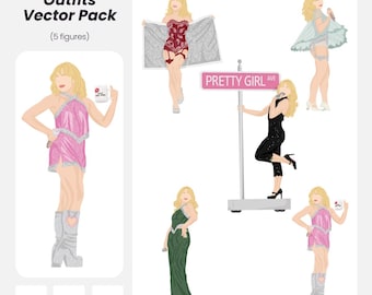 Pop star Stage Outfits Vector Pack: 5 Figures (AI, PNG, PDF Instant Download)