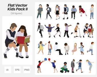 Flat Vector Kids Pack 2 / 26 Pack Vector Kids Illustrations / Instant Download / AI - PNG - EPS / Cutout People