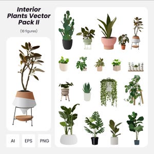Interior Plants Vector Pack – 18 Flat Vector Plants Figures for Architecture and Design | Instant Download | AI PNG EPS | Cutout