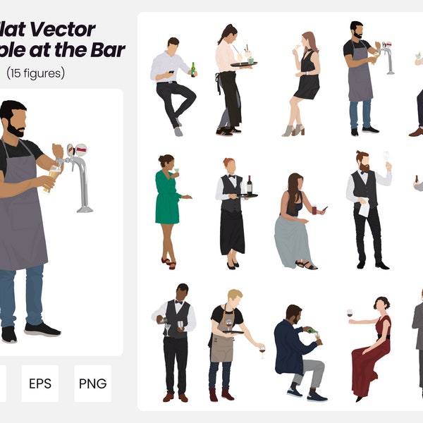 Flat Vector People At The Bar | 15 Pack Vector People Illustrations | Instant Download | AI - PNG - EPS | Cutout People | Bar People