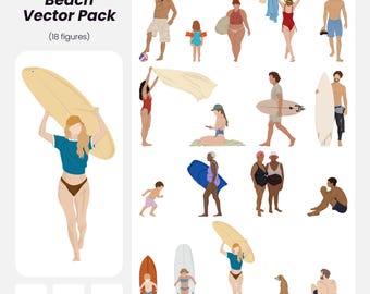 Beach People Vector Pack: 18 Flat Human Figures (AI, PNG, EPS Instant Download)