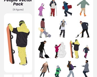 Winter People Vector Pack: Architecture & Design Figures (Instant Download, AI PNG EPS Cutout)
