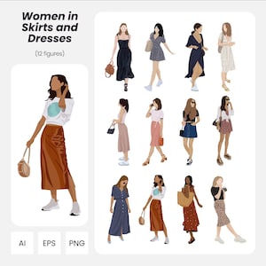 Vector Women in Skirts: Architecture & Design Figures (AI, PNG, EPS) - Instant Download